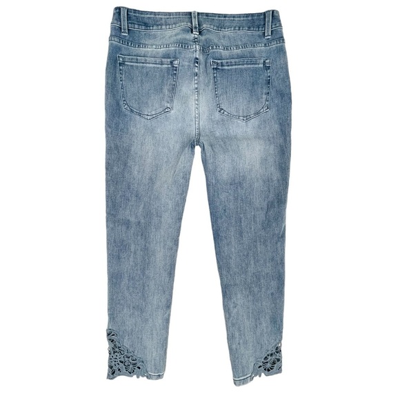 Soft Surroundings Jeans 8 PETITE Blue High Rise Stretch Lace Crochet Hem - Picture 8 of 14